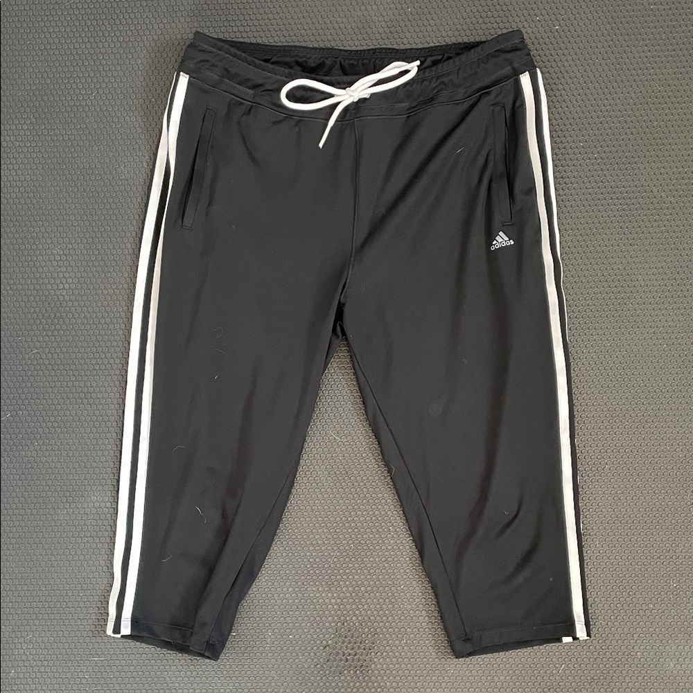 Adidas Women’s Sz M Black Joggers with White Stripes and Drawstring Waist